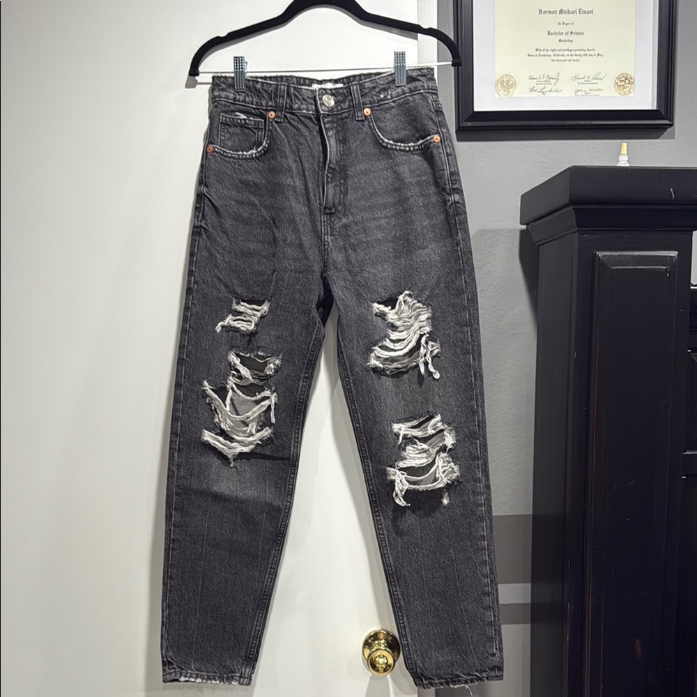Zara Distressed Black Mom Jeans